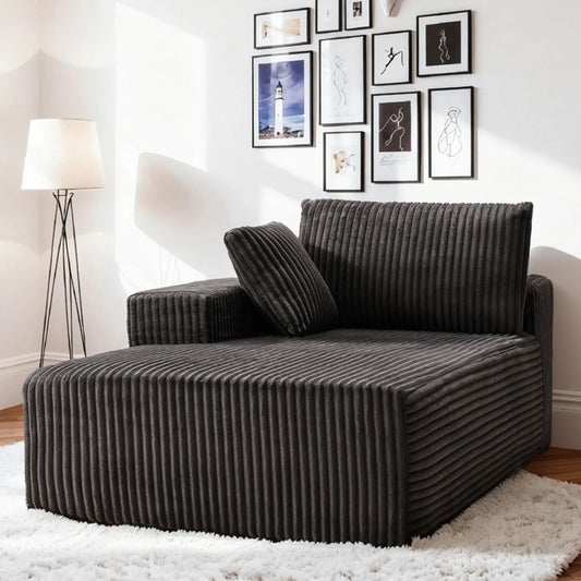 Indoor Chaise Lounge Chair with Armrest, Modern Upholstered Boneless Sofa with Soft Pillows and Deep Seat, for Bedroom,Gray with Left Armrest