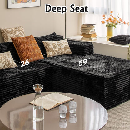 Corduroy Boneless Couch for Living Room, 104" Cloud Sectional Couch with L-Shape Chaise, Modern Modular Sofa, Deep Seat Comfort, No Assembly Required