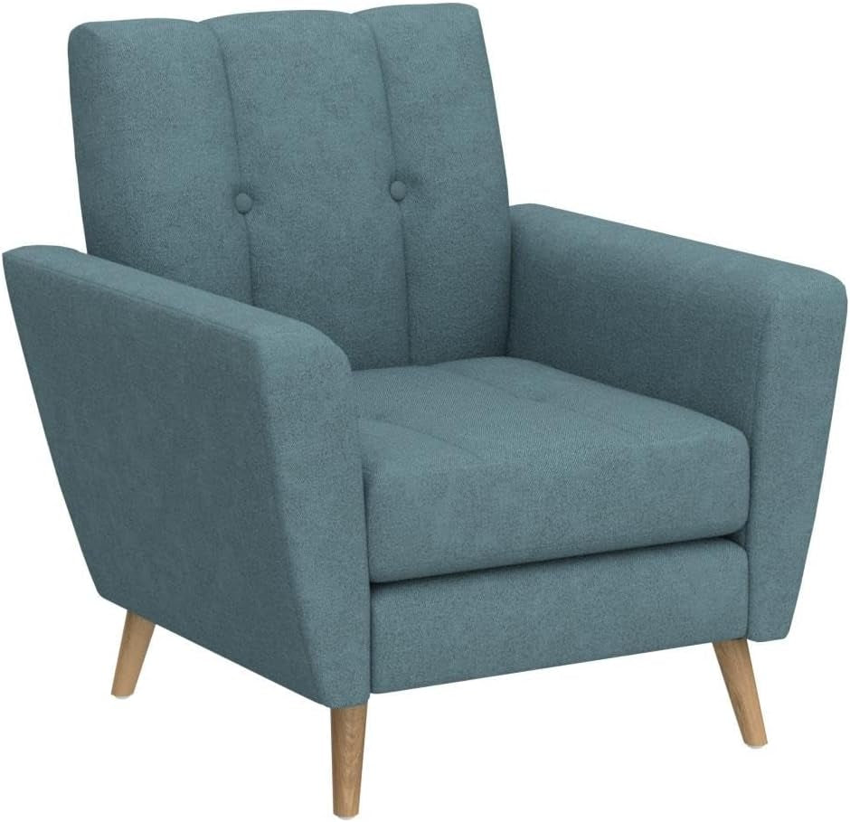 Treston Mid-Century Modern Fabric Club Chair, Blue / Natural