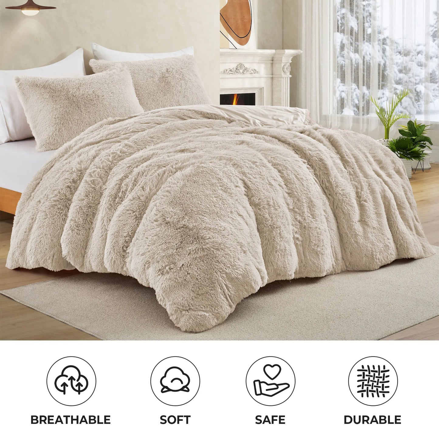 PEACE NEST Faux Fur 3-Piece Comforter Set - Soft, Plush, Hypoallergenic Comfy Bedding for Ultimate All-Season Comfort, Bedding Sets Collection, Comfy Bedding Set