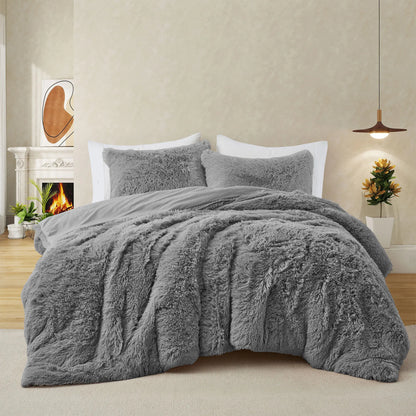 PEACE NEST Faux Fur 3-Piece Comforter Set - Soft, Plush, Hypoallergenic Comfy Bedding for Ultimate All-Season Comfort, Bedding Sets Collection, Comfy Bedding Set