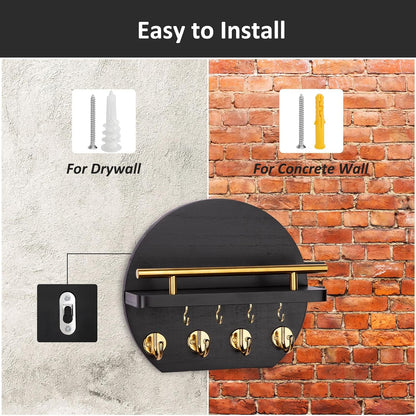 Key Holder for Wall, 9.8 Inch round Wall Decor, Black