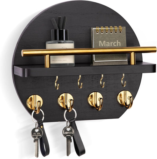 Key Holder for Wall, 9.8 Inch round Wall Decor, Black