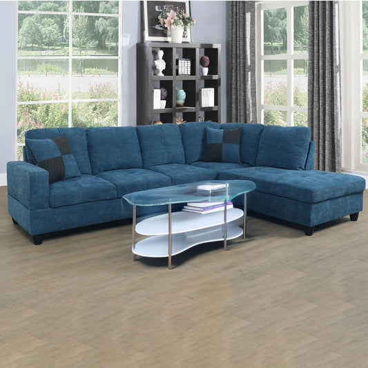 Sectional Couches for Living Room 2-Piece Modern Sectional Sofa with Right Chaise Classic L-Shape Sectional Couch Flannel Upholstered Sofa Couches for Living Room, Office, Blue