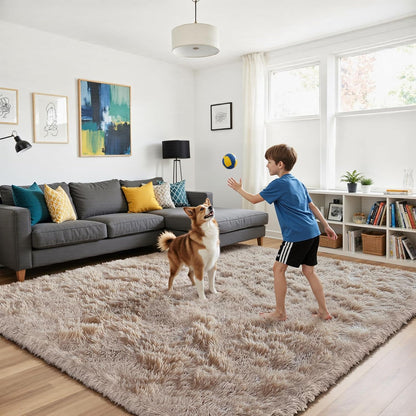 Beige 2X4 Area Rugs for Bedroom, Fluffy Shag Rug Small Rug Bedside Carpet