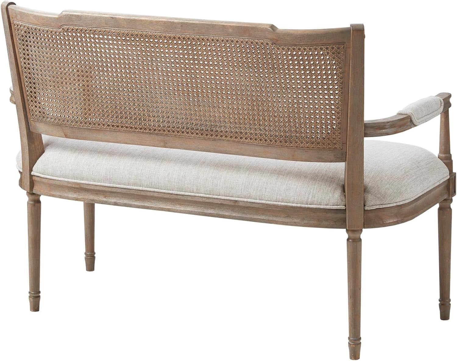 Willshire Natural Rattan Settee, Upholstered Seat - Charming Country Design, Rustic Reclaimed Wood Finish, Ratan Insert Backrest & Padded Arm Rest, 47.25" Wide Beige/Reclaimed Natural