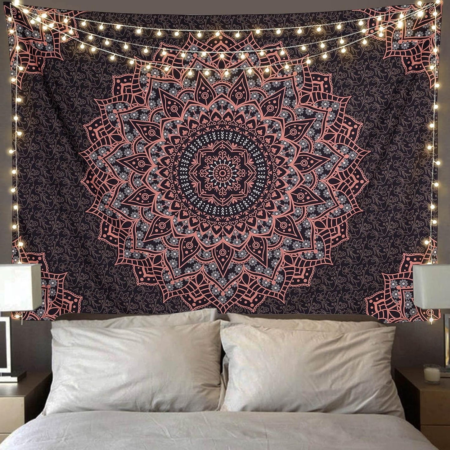 Black Pink Mandala Tapestry Wall Hanging Vintage Tapestries Aesthetic Hippie Decor Bohemian Wall Art Boho Home Decoration for Bedroom,Living Room,Dorm