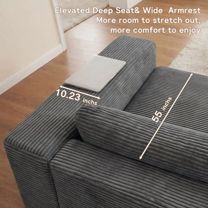 【2 Packages Ship】Corduroy L-Shaped Compression Sectional Sofa with Chaise, Cloud Couch, Boneless Space-Saving Renter-Friendly Couch, Tool-Free Assembly Soft Fabric Indoor Furniture, Apartment Living Room Decor, Boneless Couches