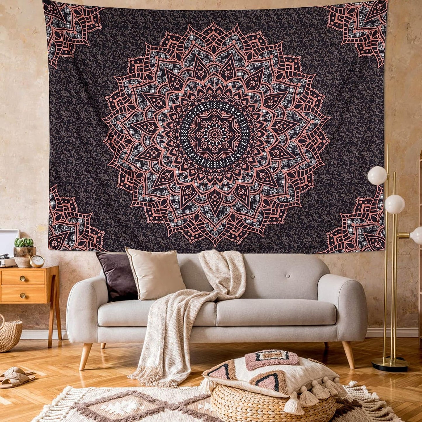 Black Pink Mandala Tapestry Wall Hanging Vintage Tapestries Aesthetic Hippie Decor Bohemian Wall Art Boho Home Decoration for Bedroom,Living Room,Dorm