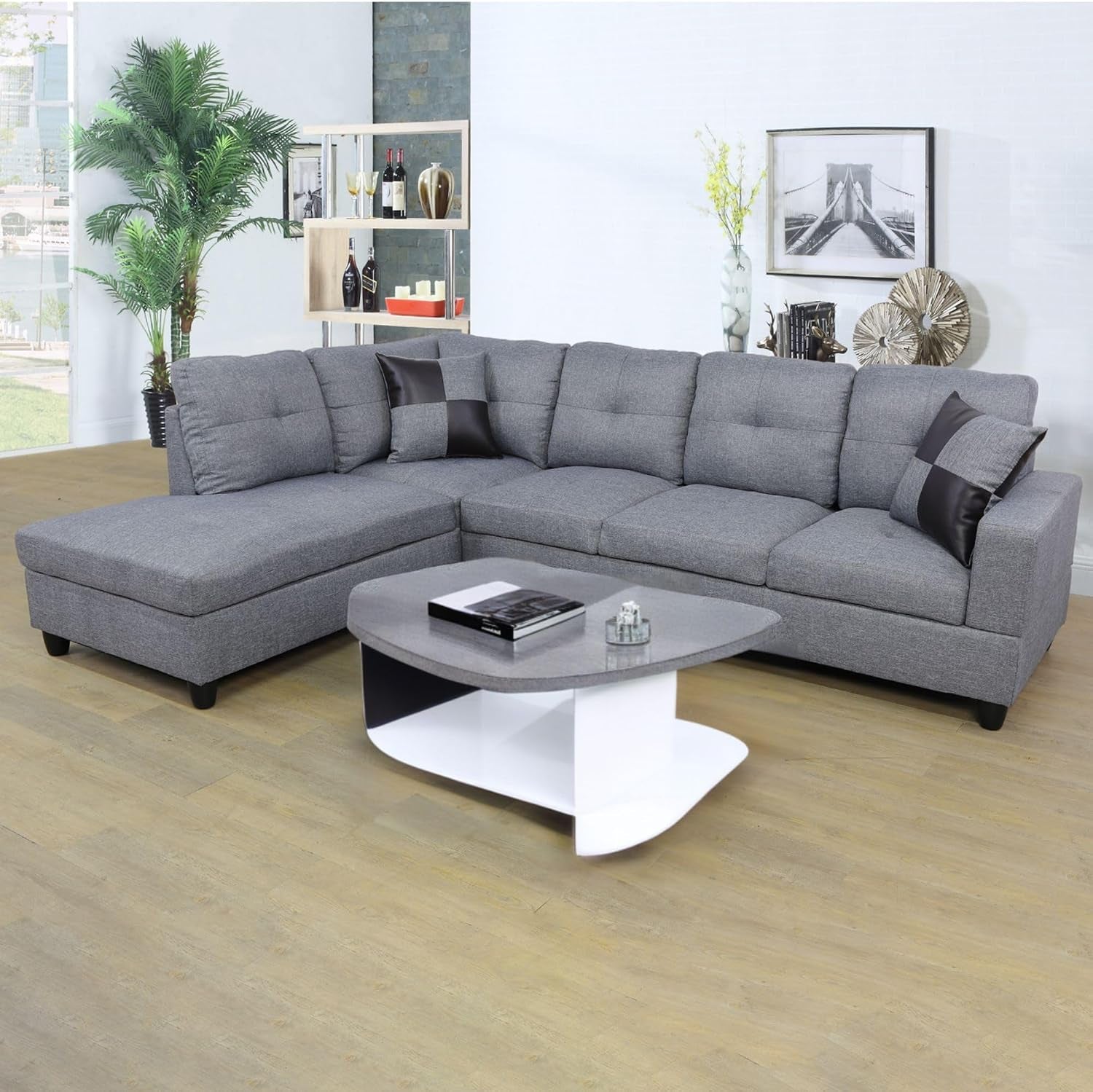 Sectional Couches for Living Room 2-Piece Modern Sectional Sofa with Left Chaise Classic L-Shape Sectional Couch Linen Upholstered Sofa Couches for Living Room, Office, Grey