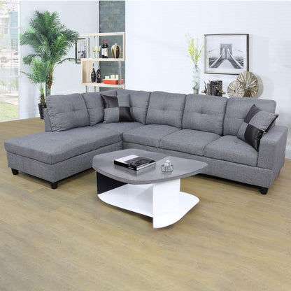 Sectional Couches for Living Room 2-Piece Modern Sectional Sofa with Left Chaise Classic L-Shape Sectional Couch Linen Upholstered Sofa Couches for Living Room, Office, Grey