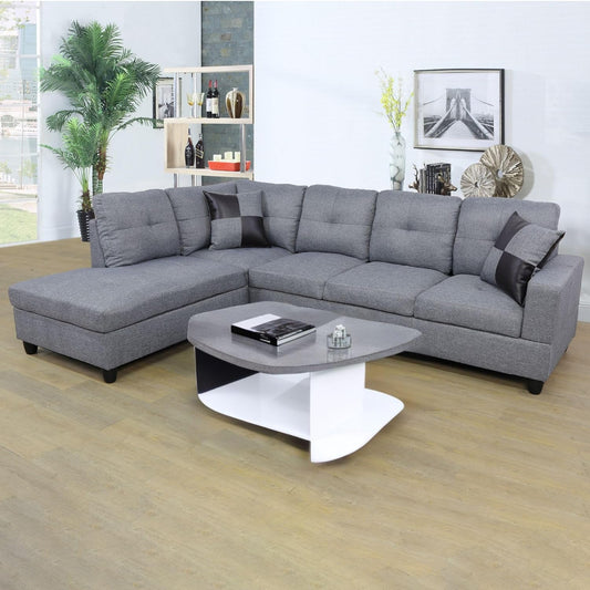 Sectional Couches for Living Room 2-Piece Modern Sectional Sofa with Left Chaise Classic L-Shape Sectional Couch Linen Upholstered Sofa Couches for Living Room, Office, Grey